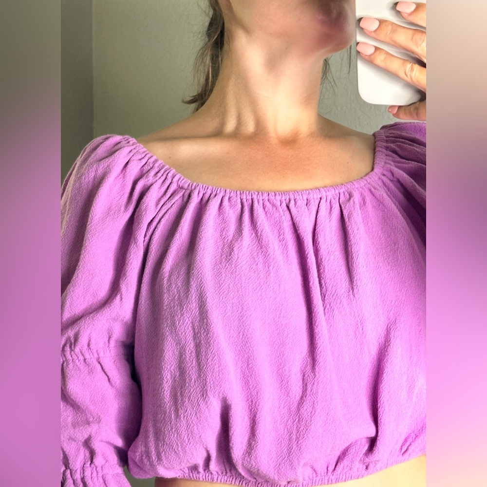 Free People women’s lavender long sleeve elastic crop peasant top size small - Picture 6 of 16
